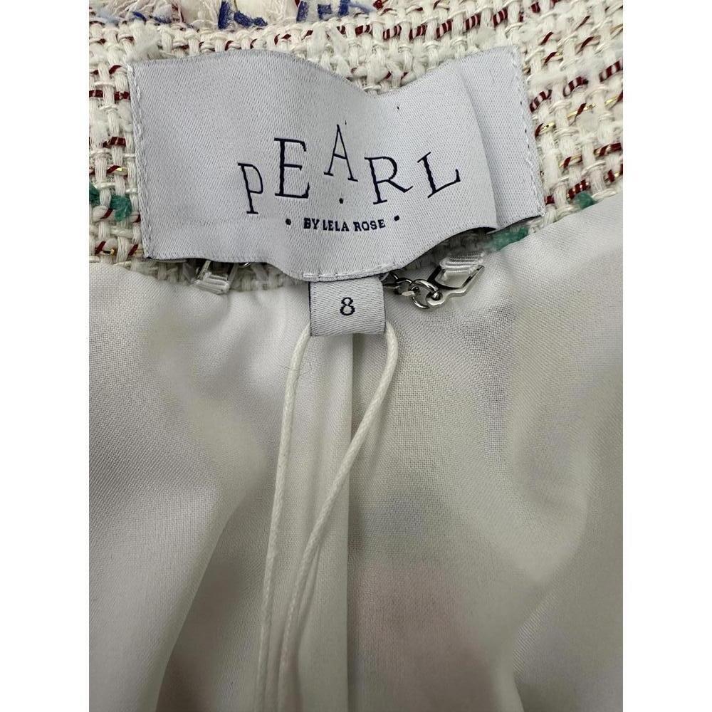 New Pearl By Lela Rose Sz 8 Tweed Blazer Jacket Fringe Trim Chic Preppy Classic - Picture 3 of 8